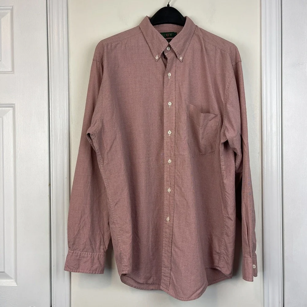 VTG 90s J Crew Oarsman Mens‎ L Cotton Long Sleeve Button Down Red Check *Read